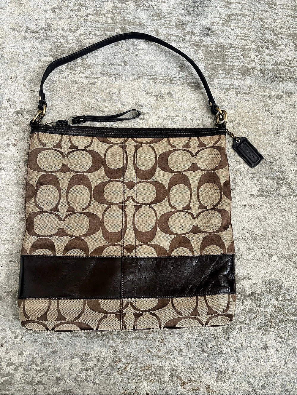 Coach Signature C Stripe Brown Shoulder Bag Everyday Work School Travel Bag
